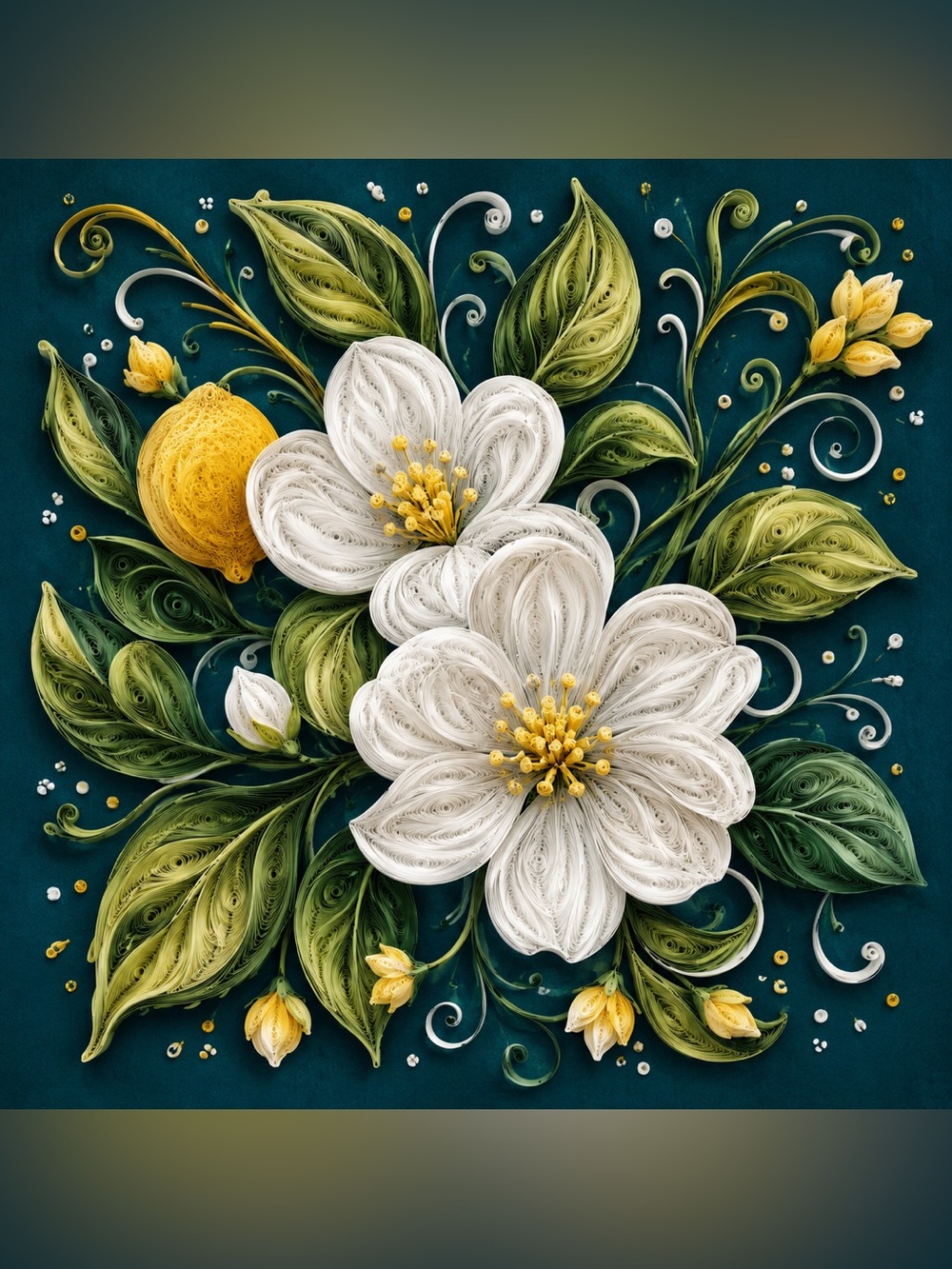 8x8 White Framed Quilled Lemon Blossom Wall Art Print